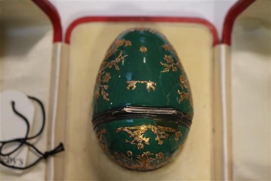 A silver mounted enamel egg bonbonniêre, French, mid 18th century,